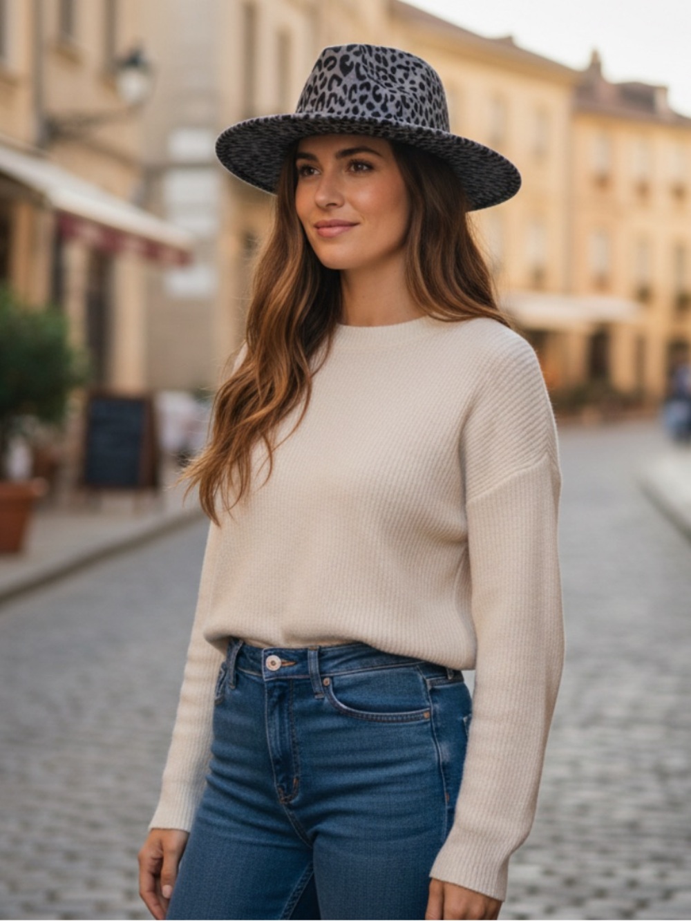 Gray & Black Animal Print Hat